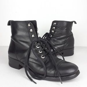 Maje Black Leather Lace Up Ankle Combat Boots 38